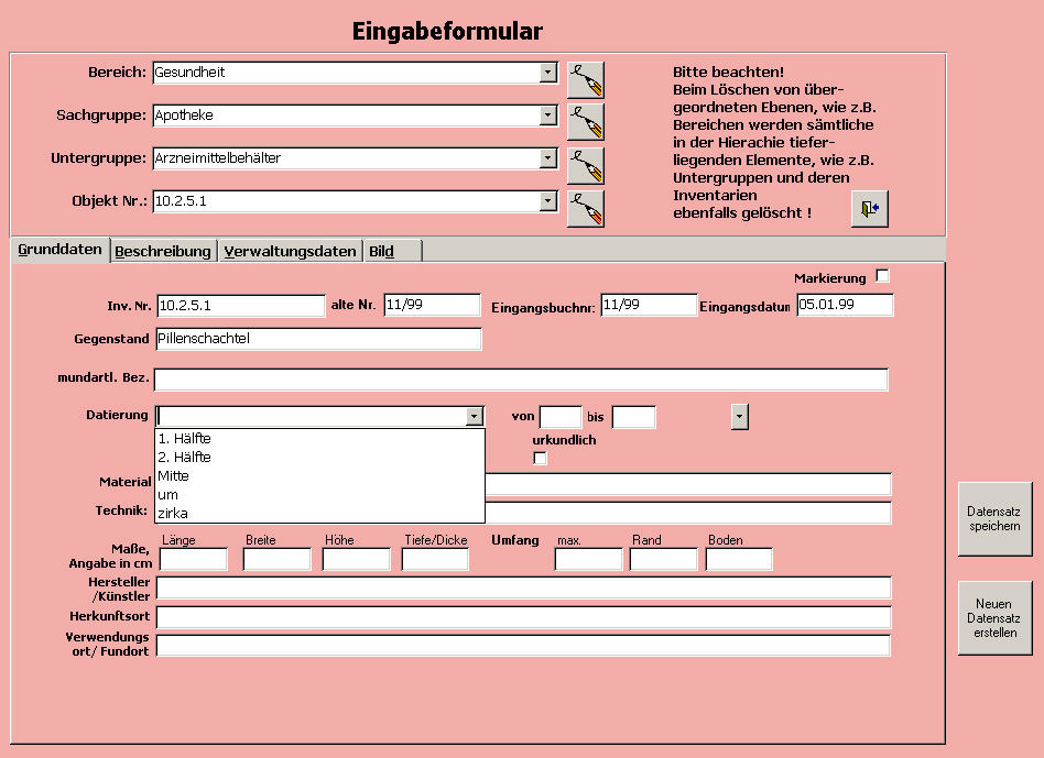 Das Eingabeformular